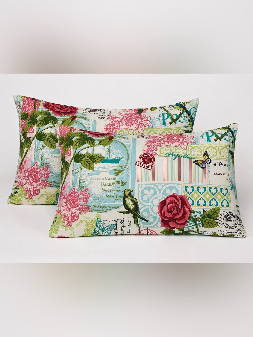 Kenar Home Quilted Paris Floral Pillow Sham Covers Set of 2